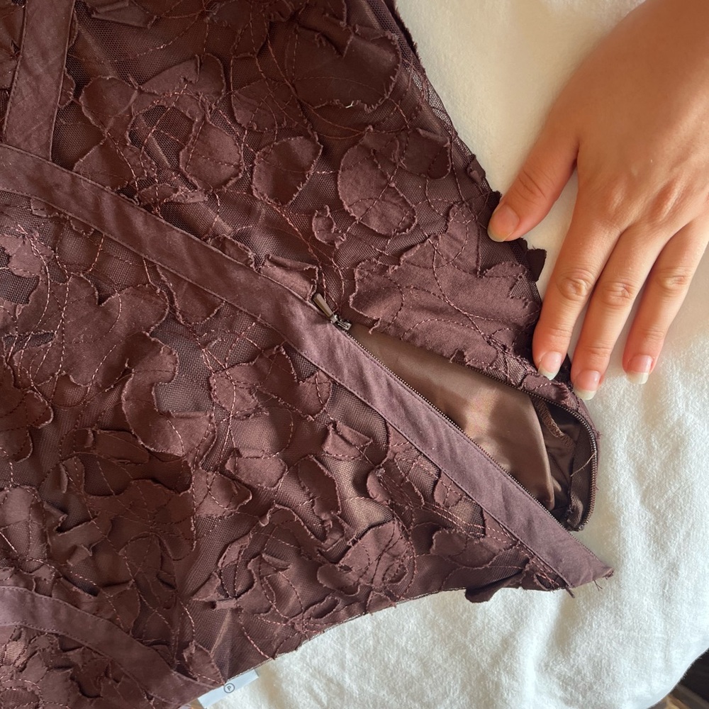 Vintage Chocolate Brown Lace Midi Skirt - Picture 6 of 6